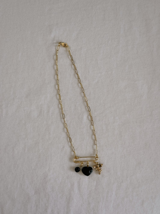 cupid heart safety pin necklace I