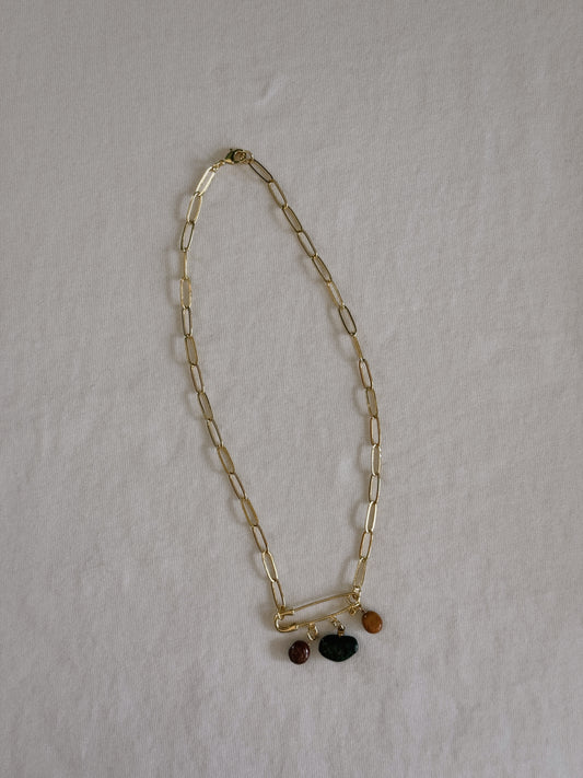 heart gemstone safety pin necklace I