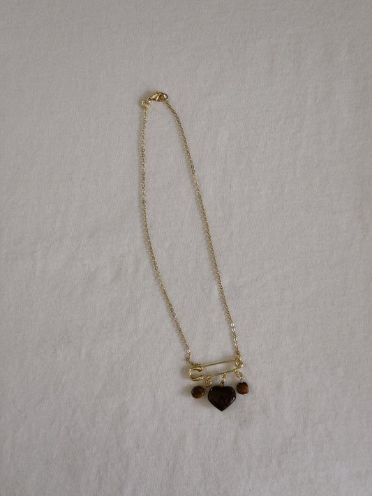 heart gemstone safety pin necklace V