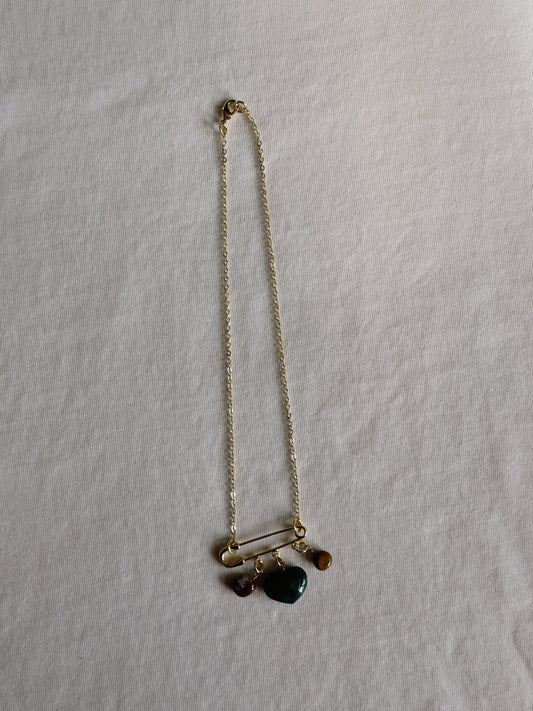 heart gemstone safety pin necklace VII