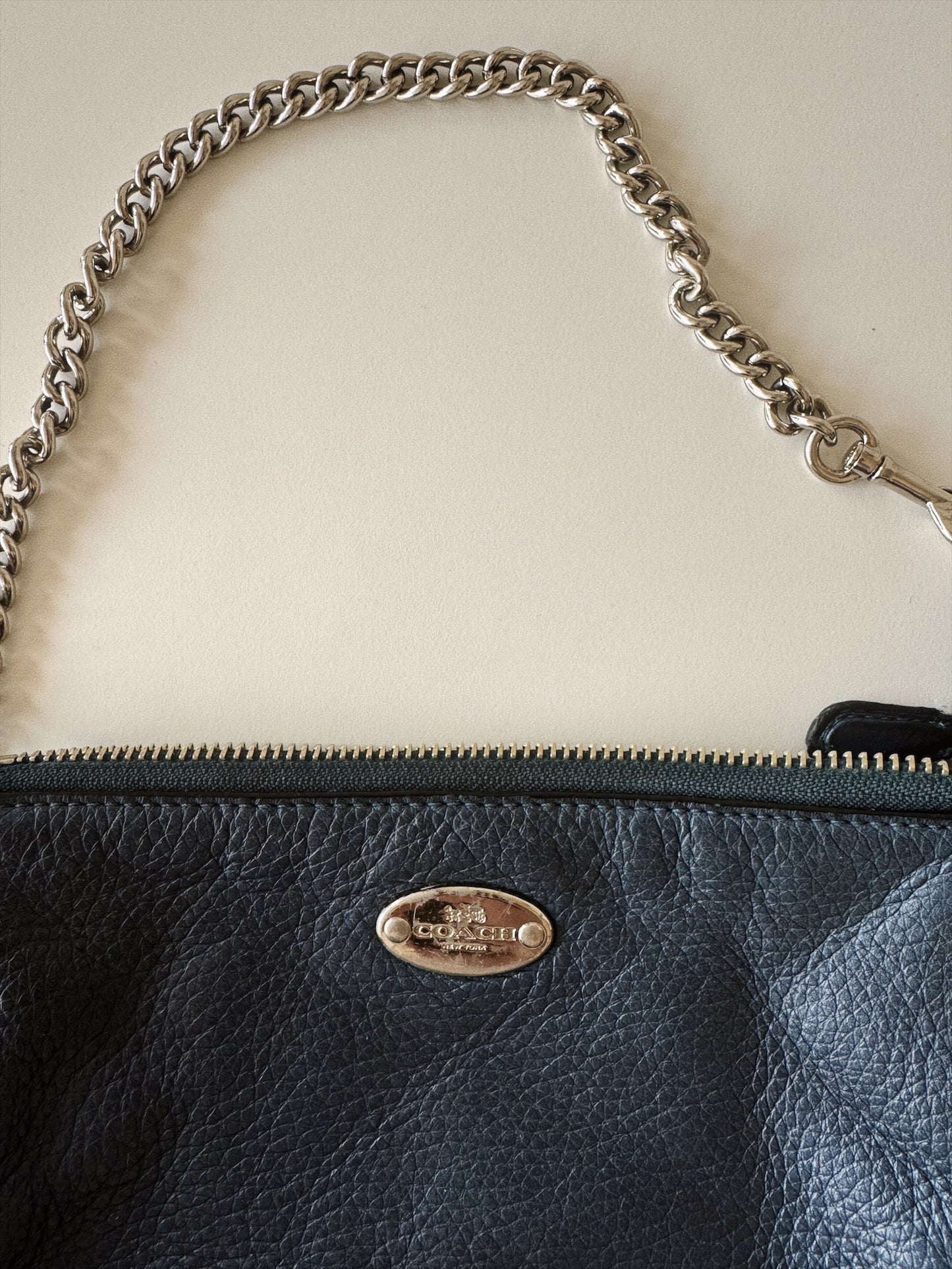small blue coach handbag