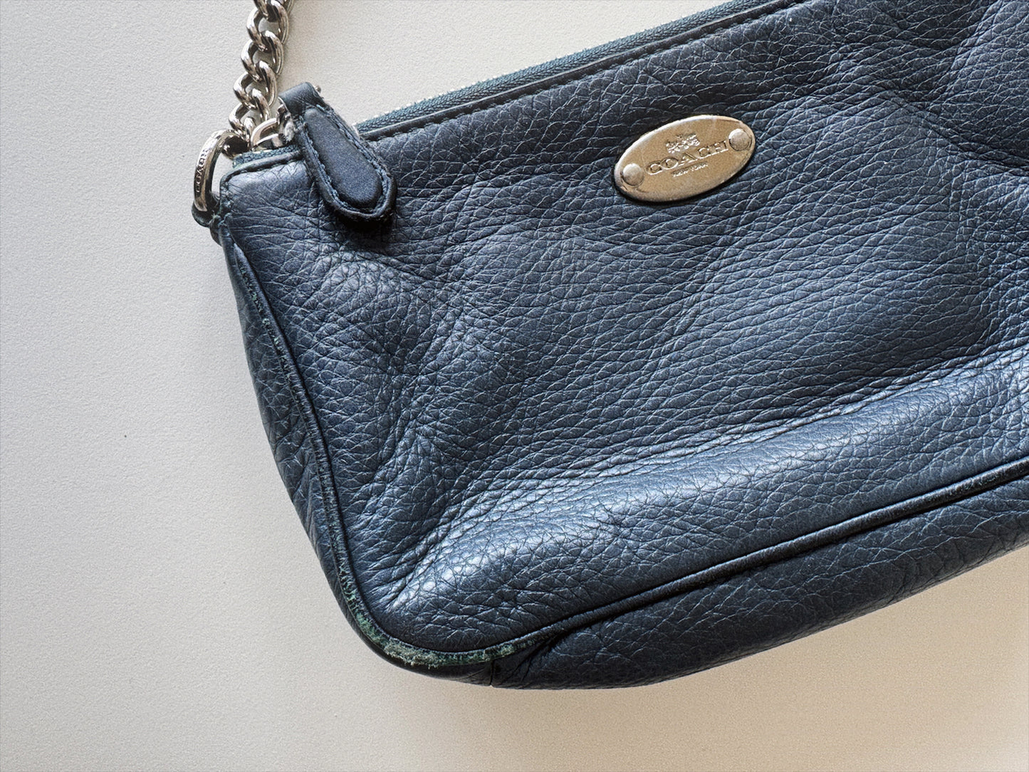 small blue coach handbag