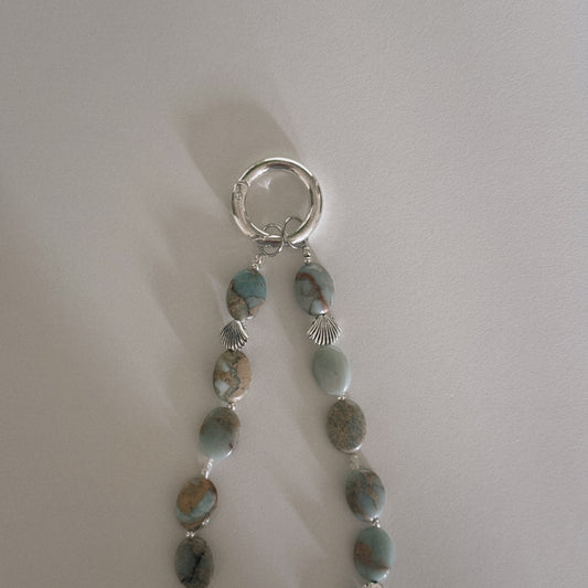 aqua jasper, pearl & shell keychain