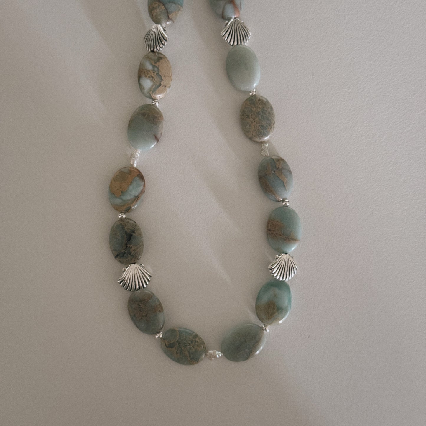 aqua jasper, pearl & shell keychain