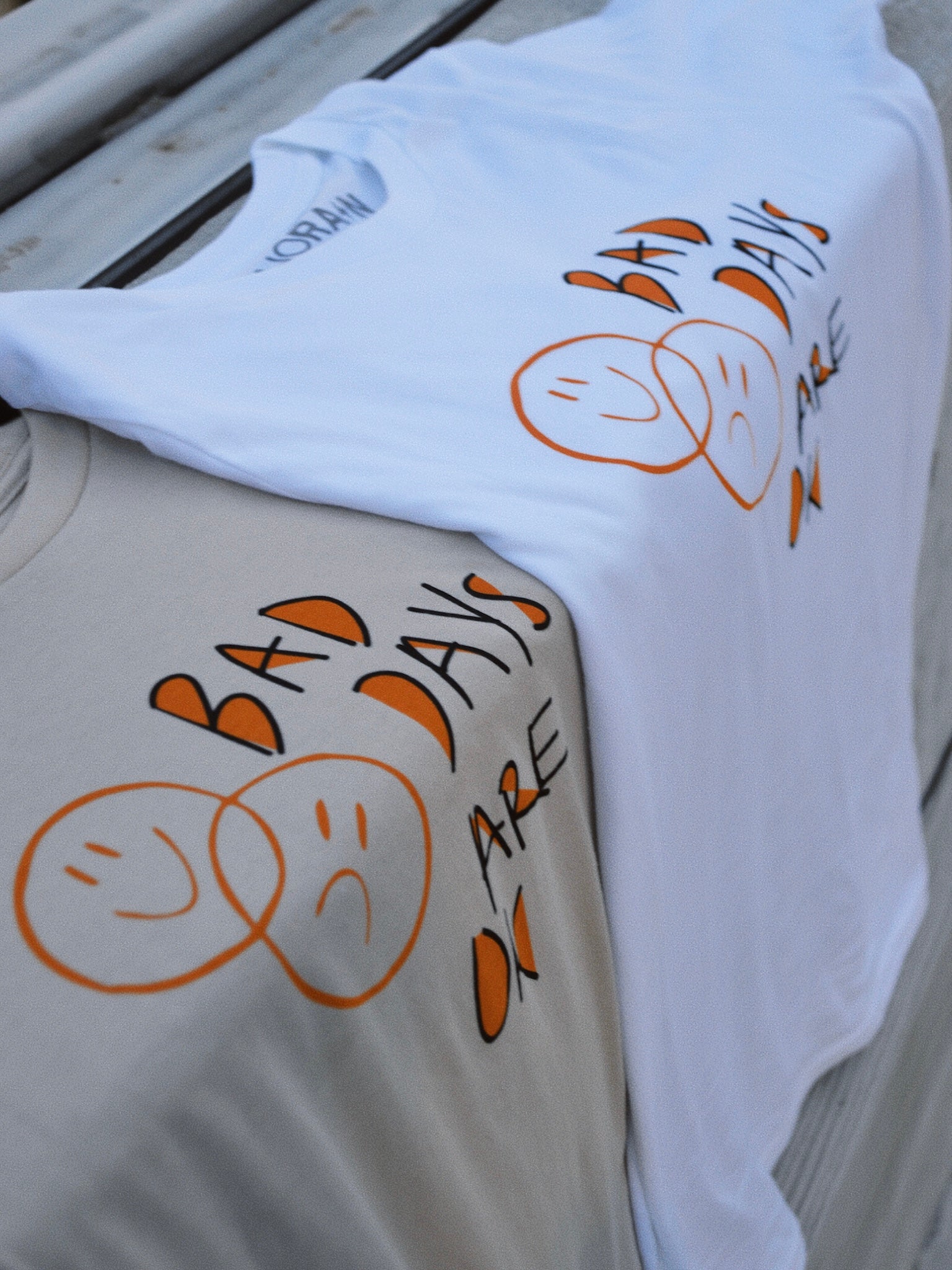 bad days are ok graphic tee in white and mushroom
