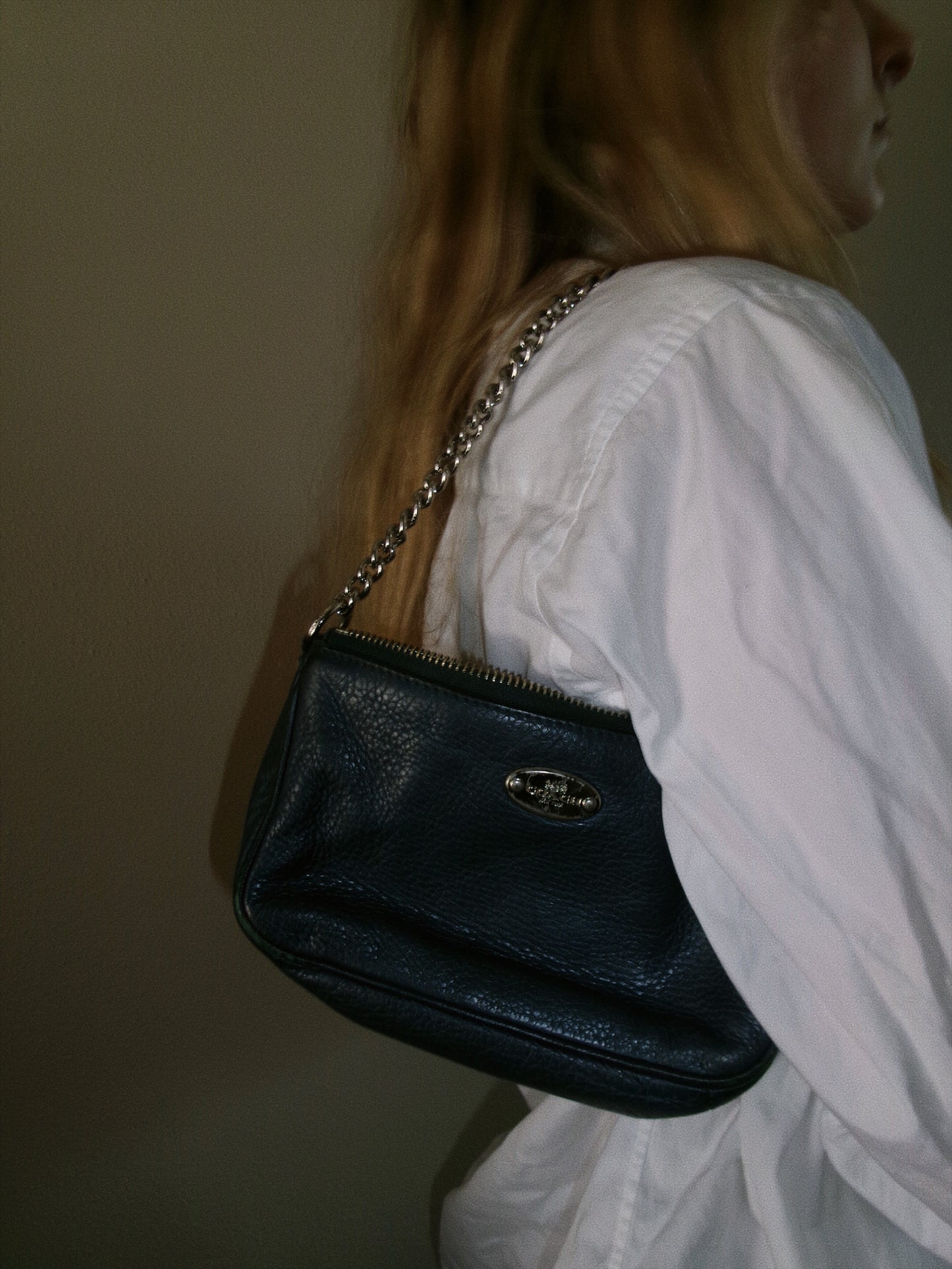 small blue coach handbag