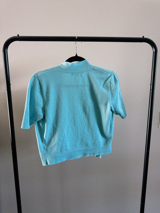blue short sleeve cardigan