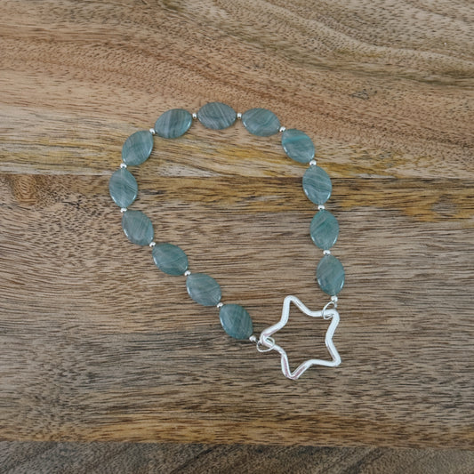 silver star keyring with blue swirl glass beads keychain