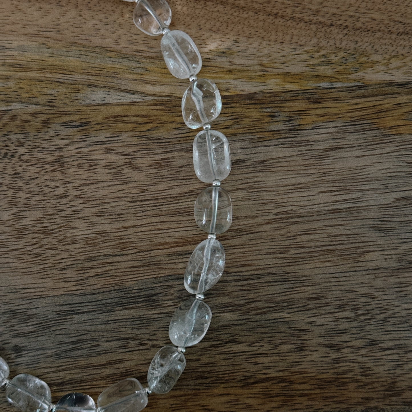 large glass clear beaded necklace with silver antique clasp