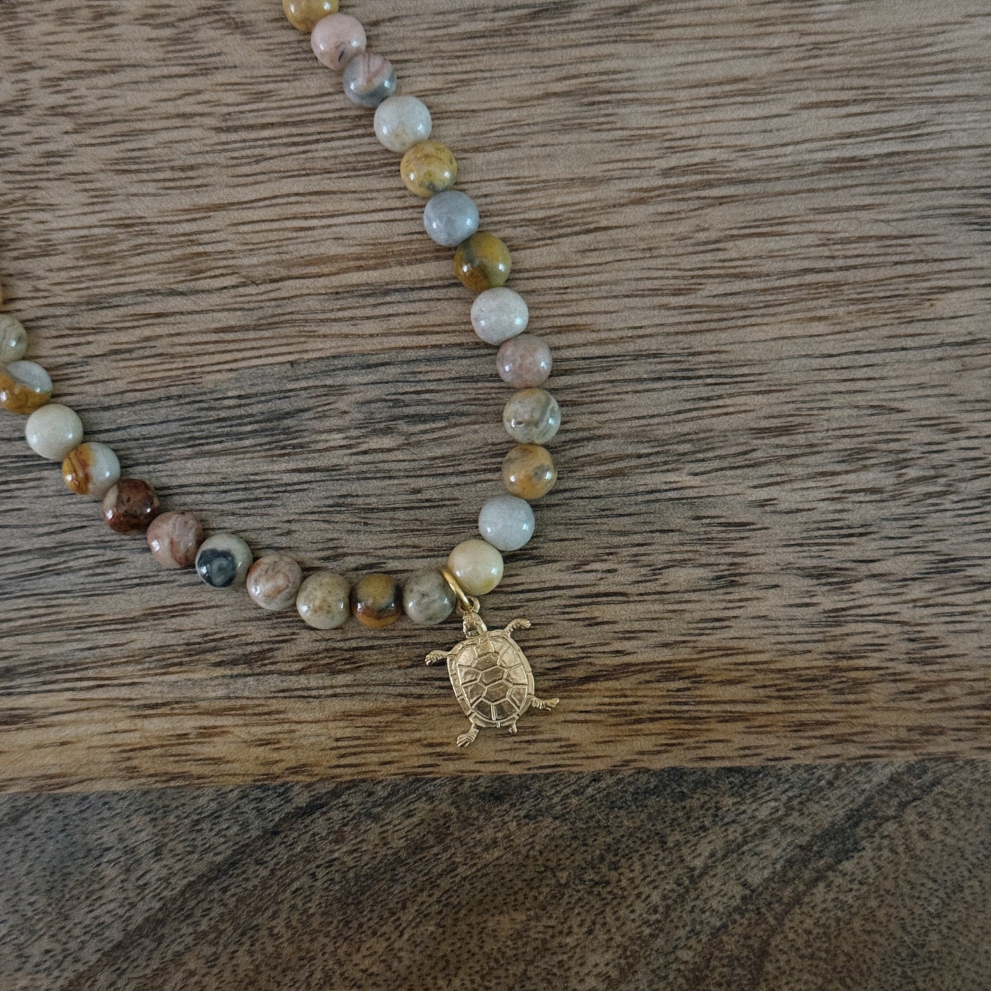 mixed glass beaded necklaces with brass turtle charm and 18k gold filled lobster clasp