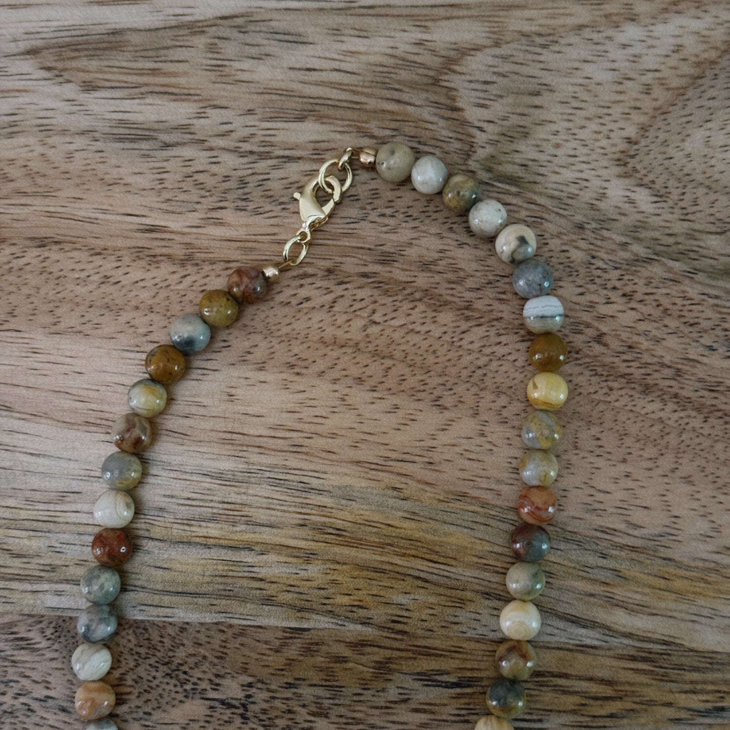 long multi color glass beaded necklace with 18k gold filled lobster clasp