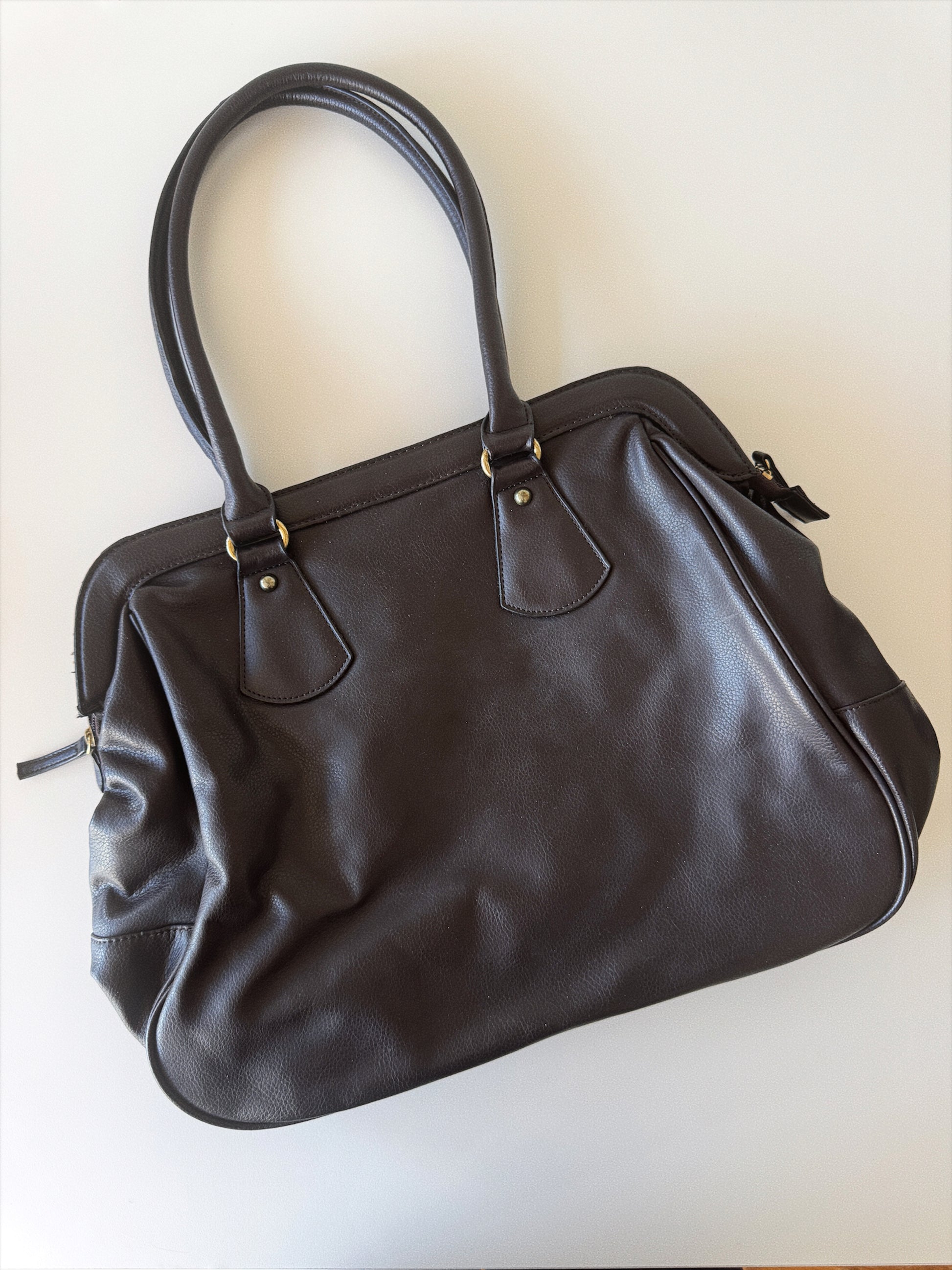 large vintage dark brown handbag back