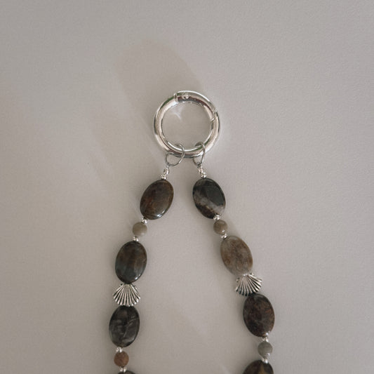 mexican lace agate, red, shell & spiral keychain