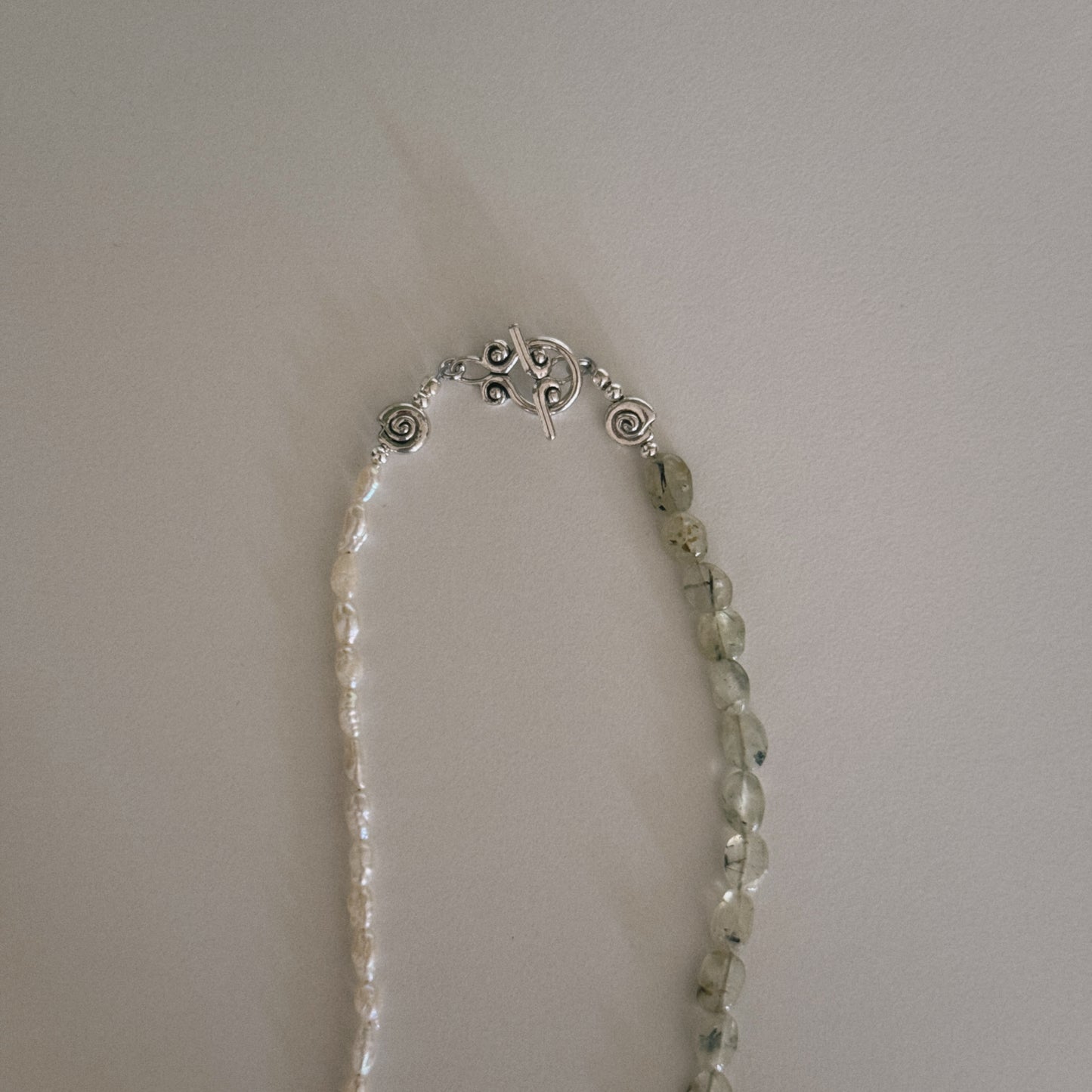 pearl & moss beaded necklace with mother of pearl shell