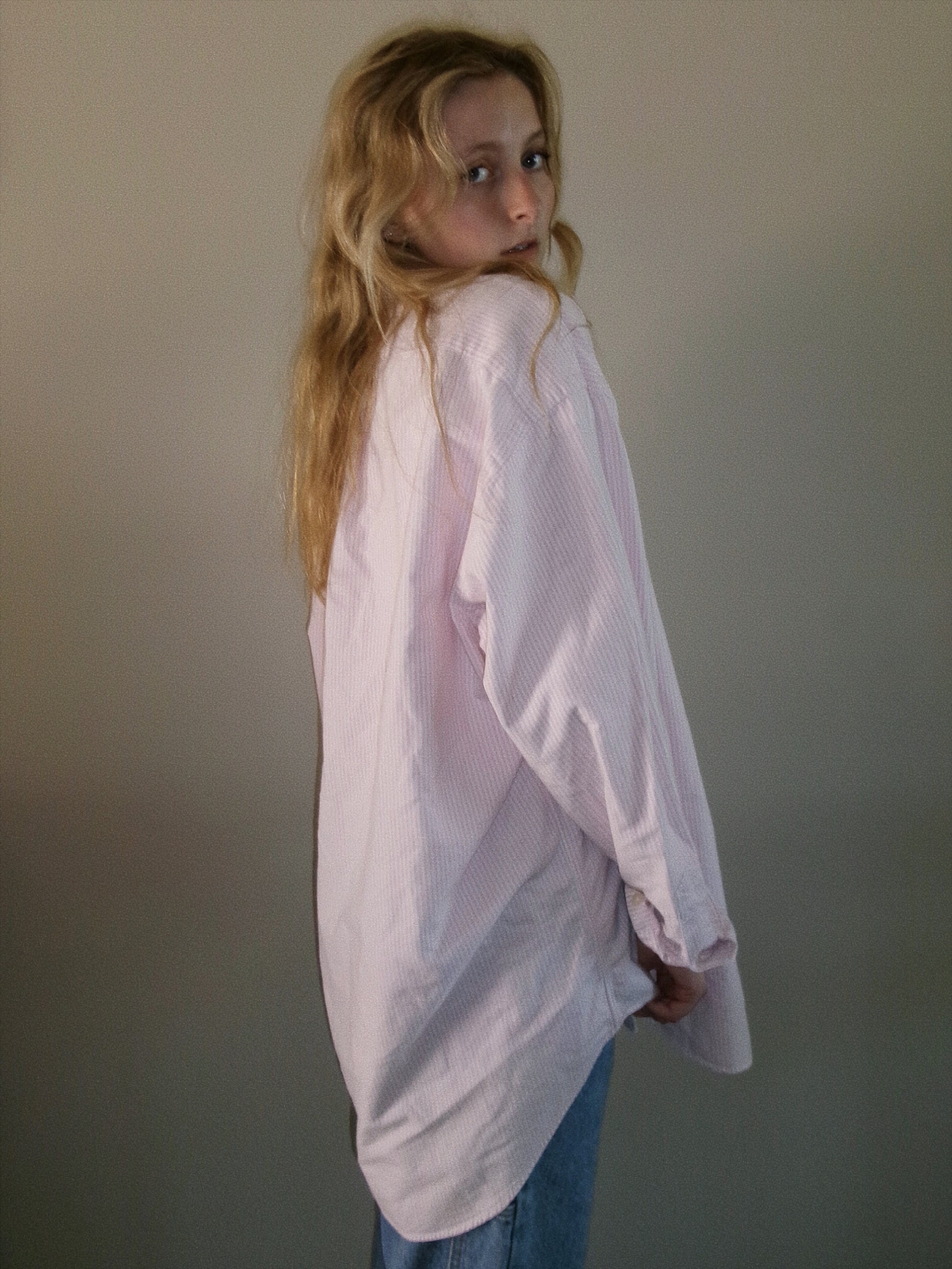 ralph lauren pink & white striped button down top