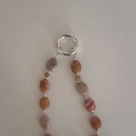 pink jade & pearl keychain