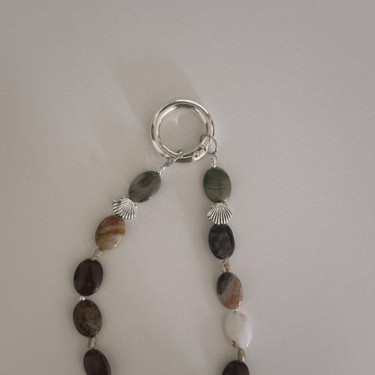 red jasper, pearl & shell keychain