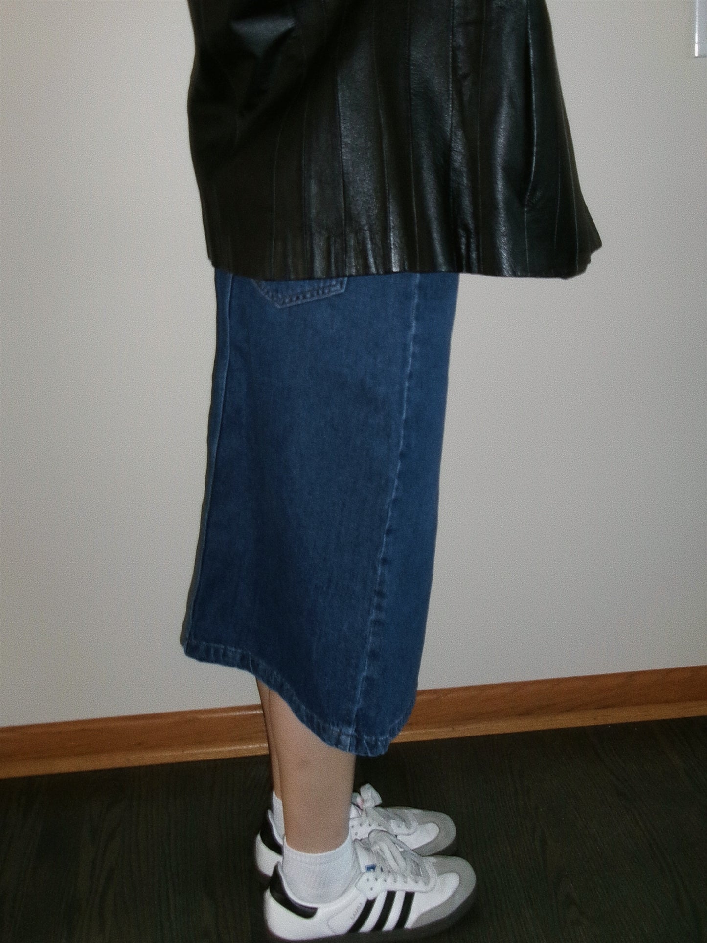 vintage denim midi skirt side
