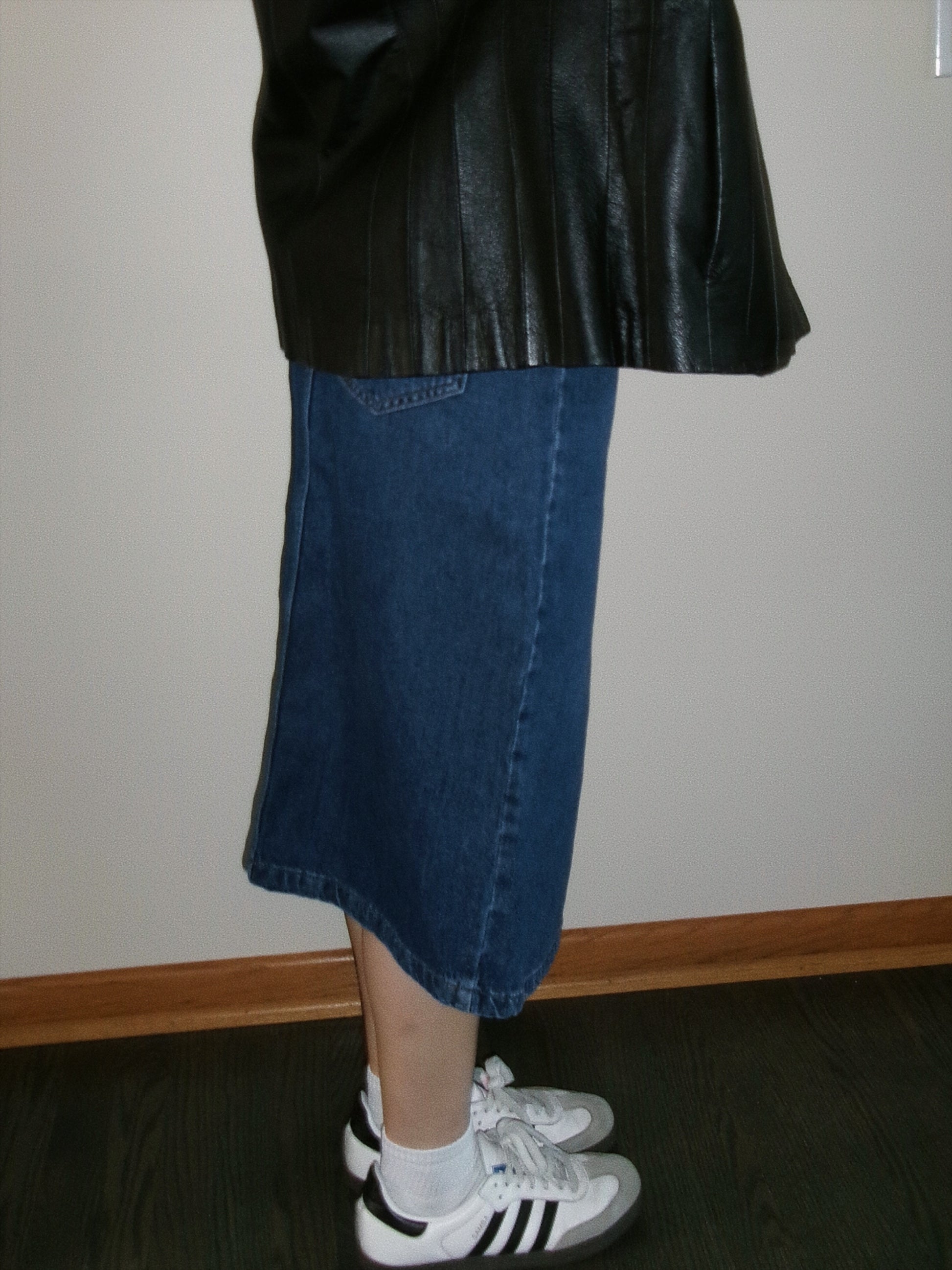 vintage denim midi skirt side