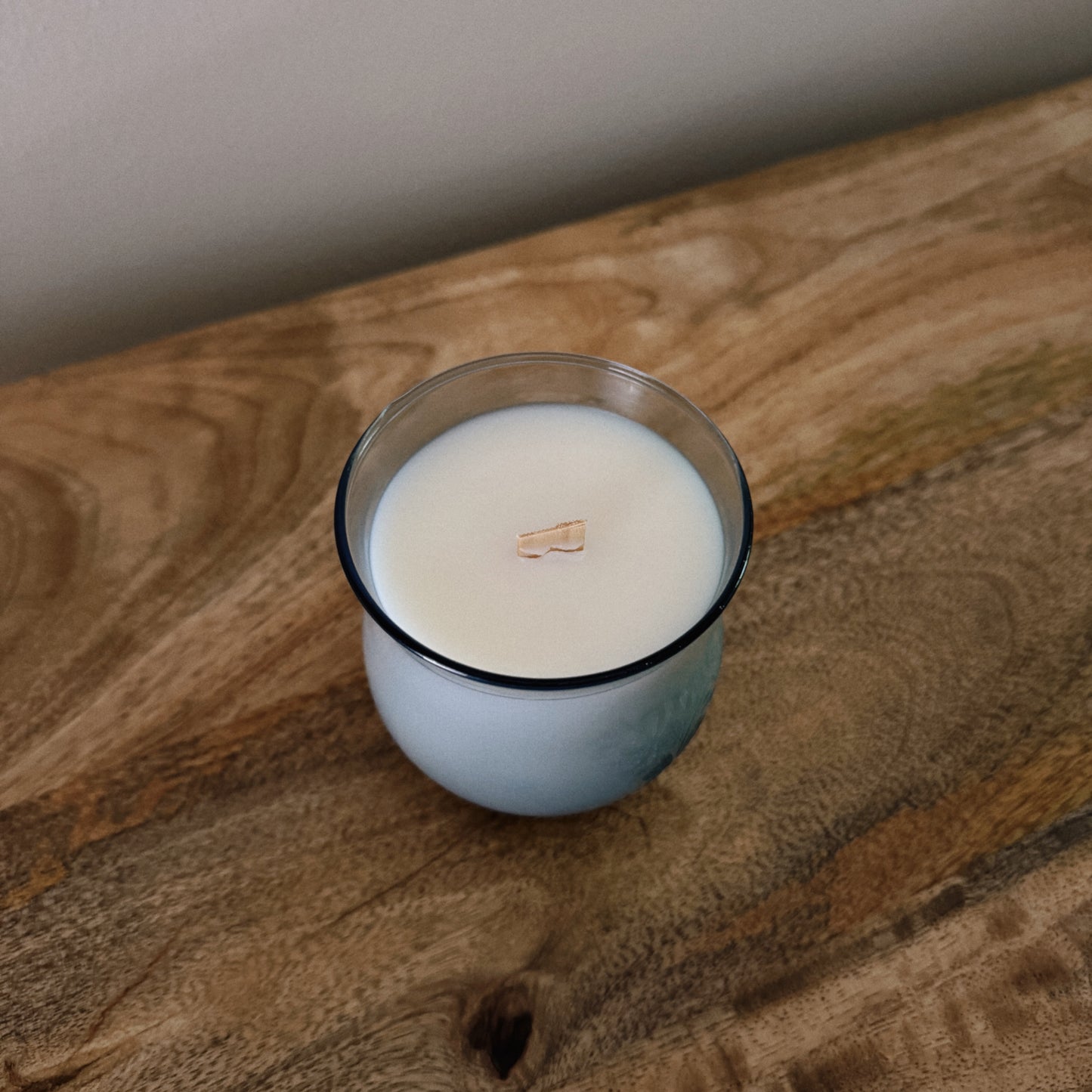 vintage glass blue motif candle