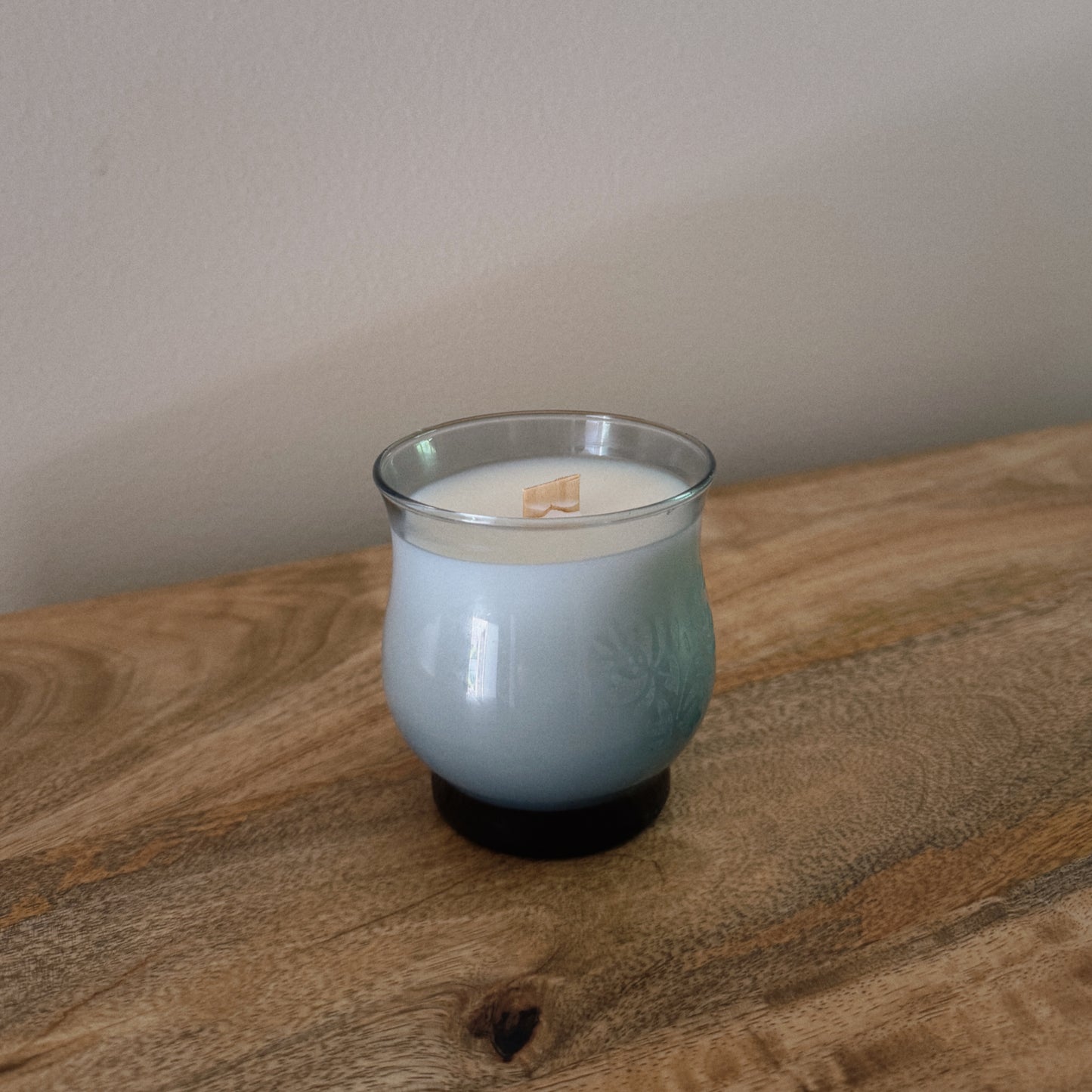 vintage glass blue motif candle