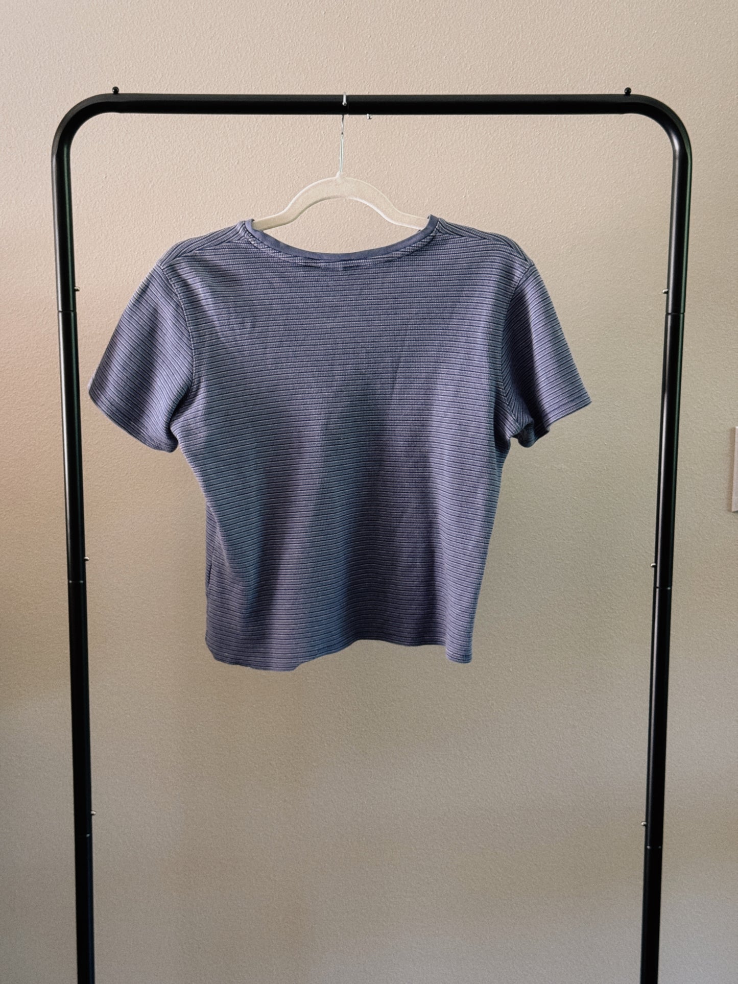 blue striped v neck tee