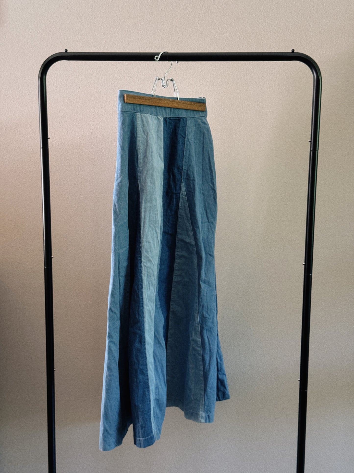 Paneled Denim Maxi Skirt