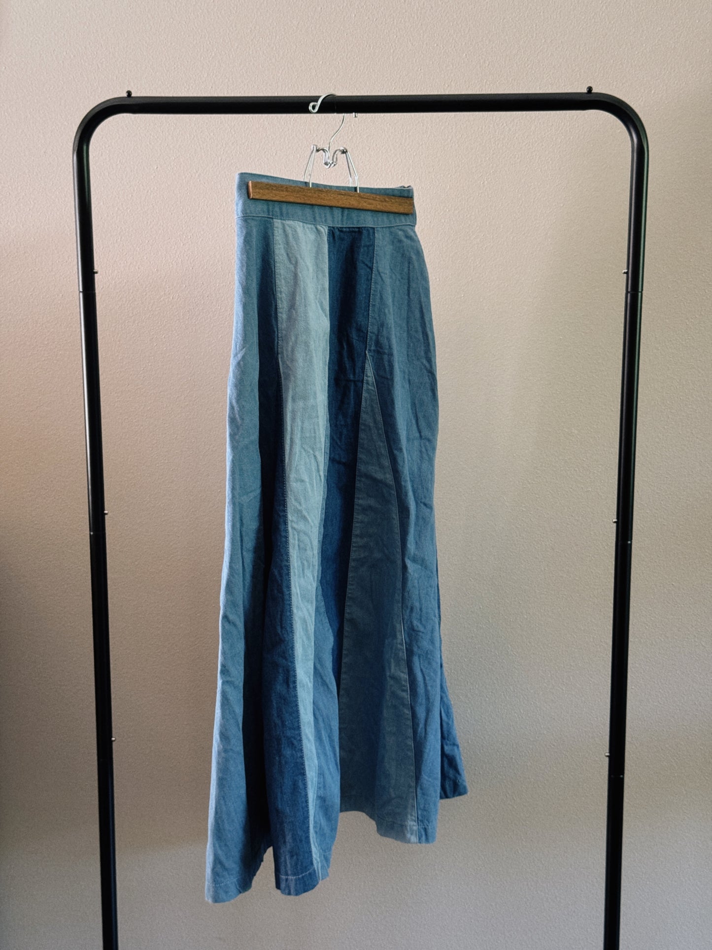 Paneled Denim Maxi Skirt