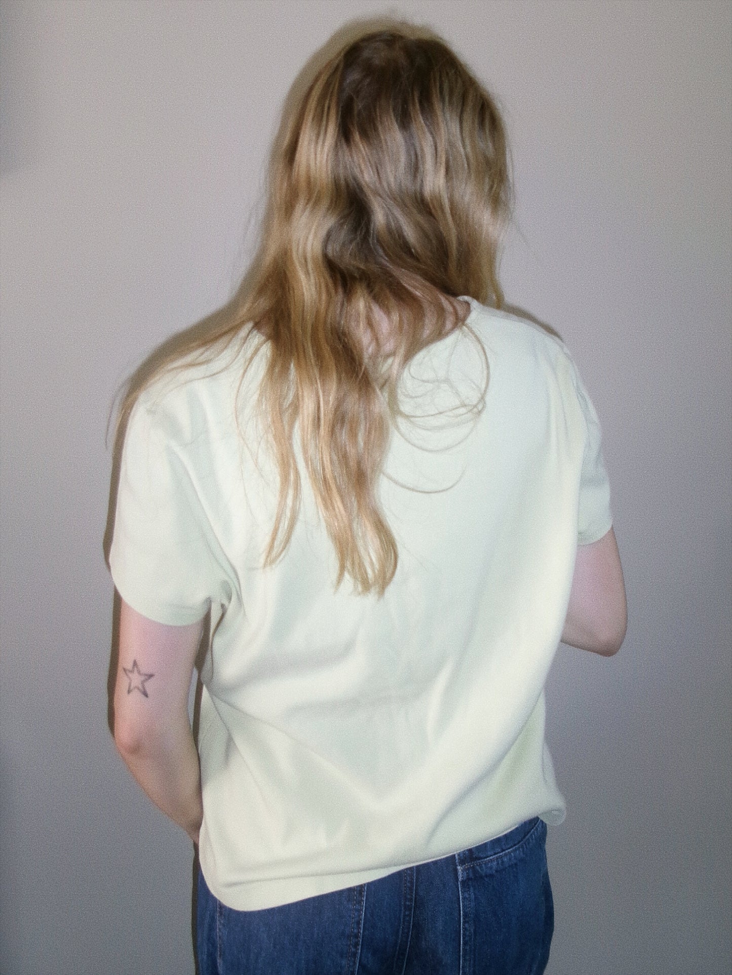 vintage pastel green vneck tee back