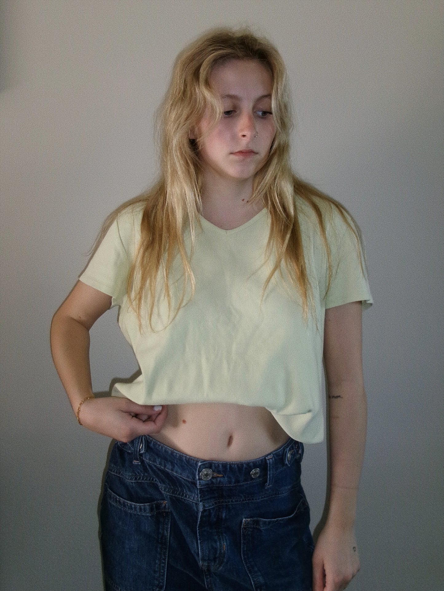 vintage pastel green vneck tee