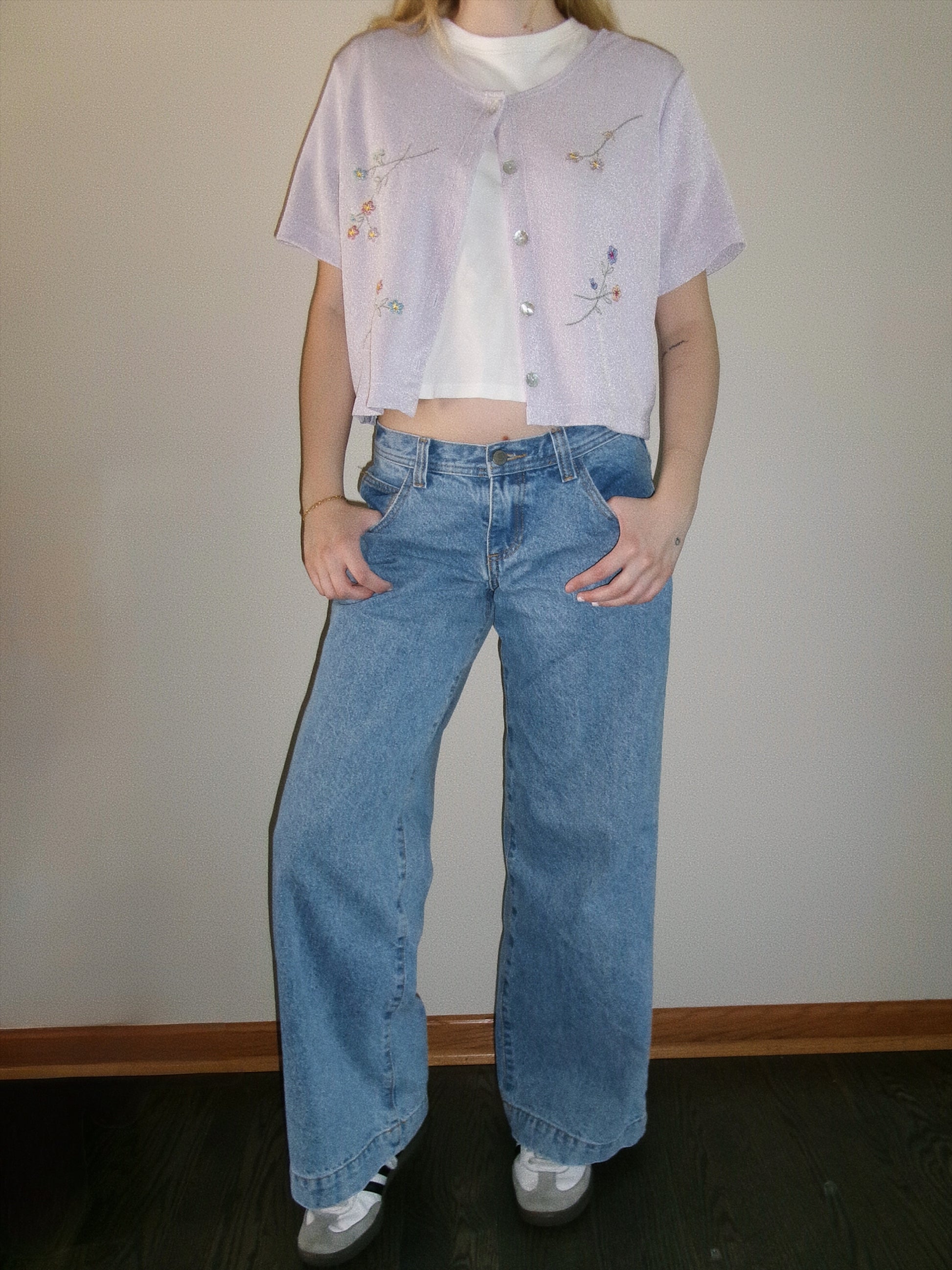 light purple floral short sleeve cardigan