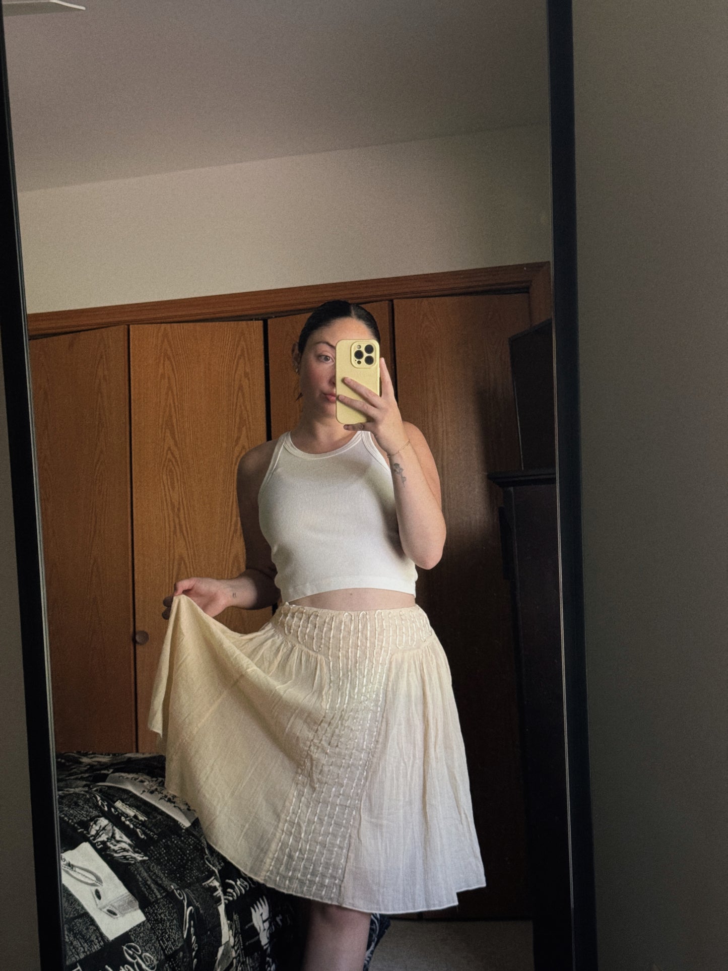 cream cotton midi skirt