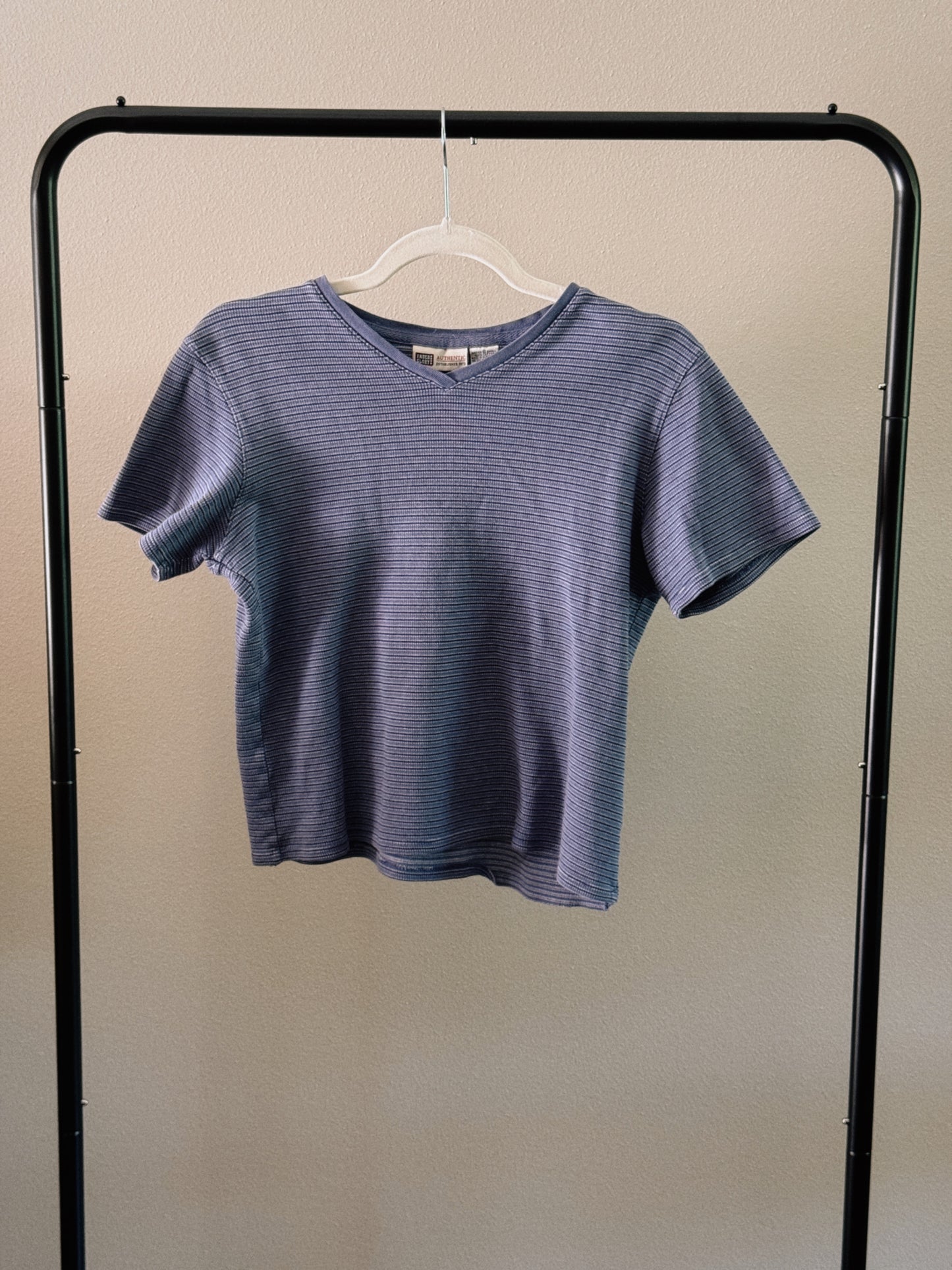 blue striped v neck tee