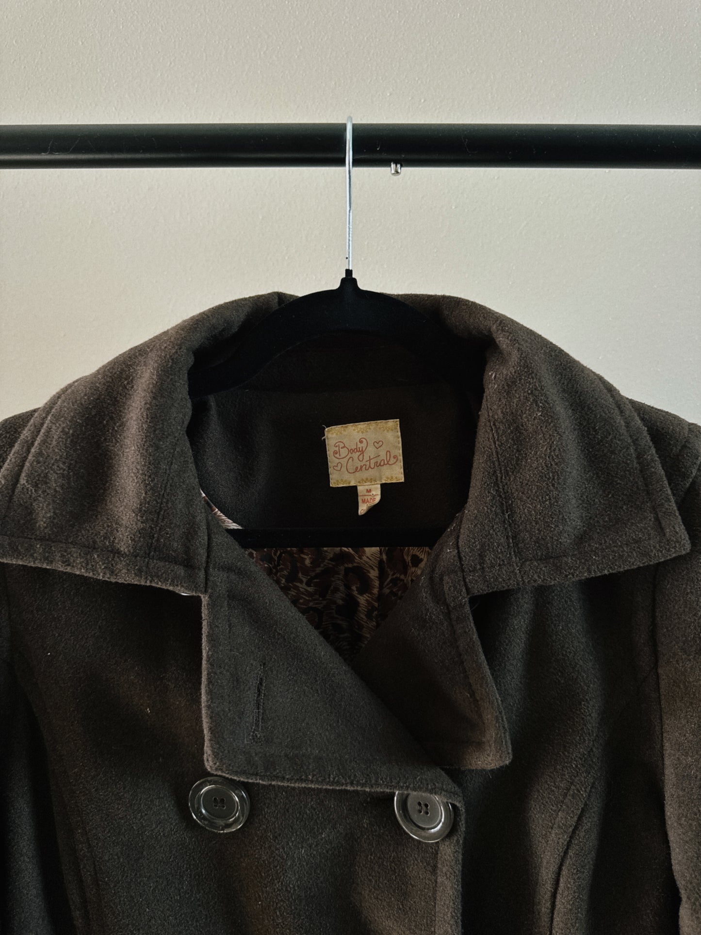 brown double breasted wool coat