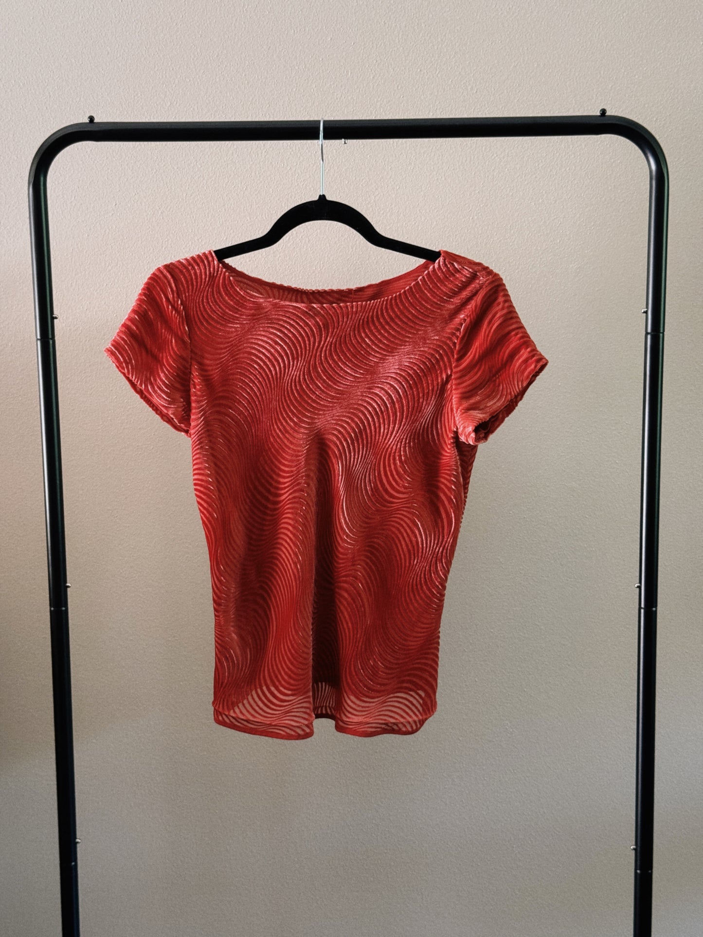 red orange velvety swirl top