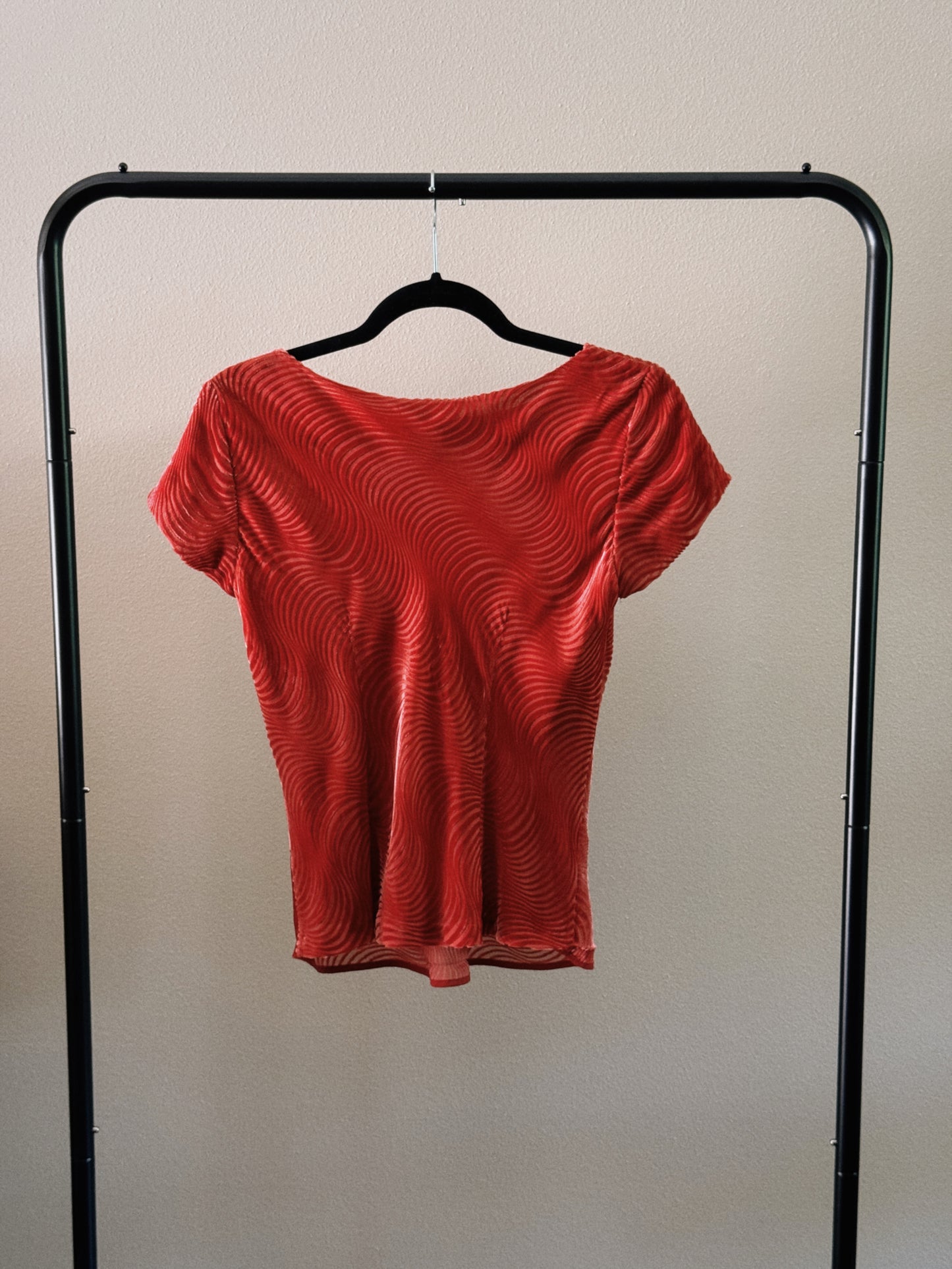 red orange velvety swirl top