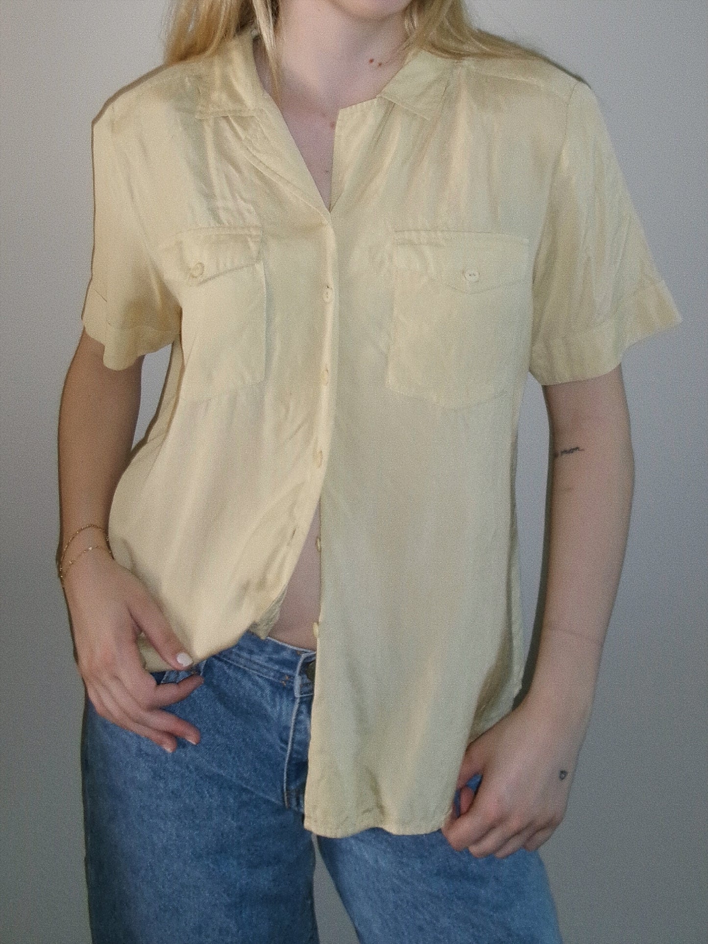 vintage yellow silk button down top