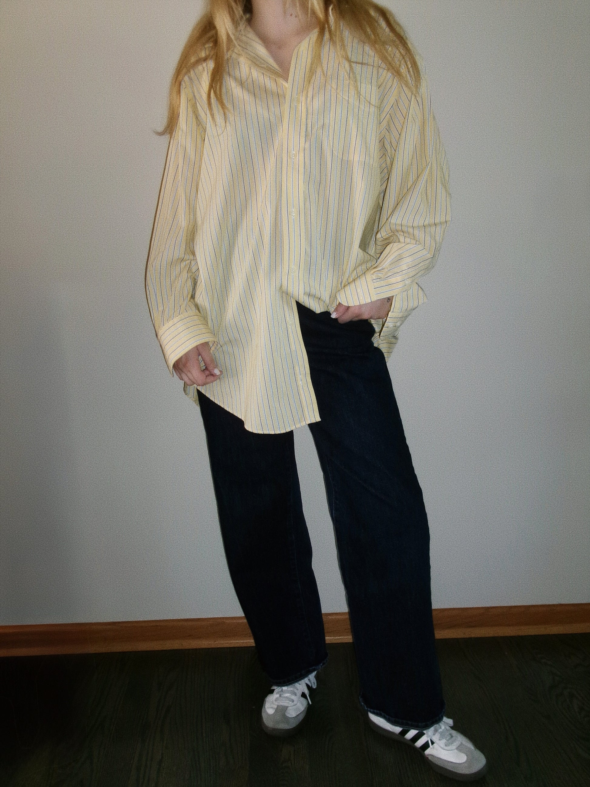 ralph lauren yellow button down with blue stripes