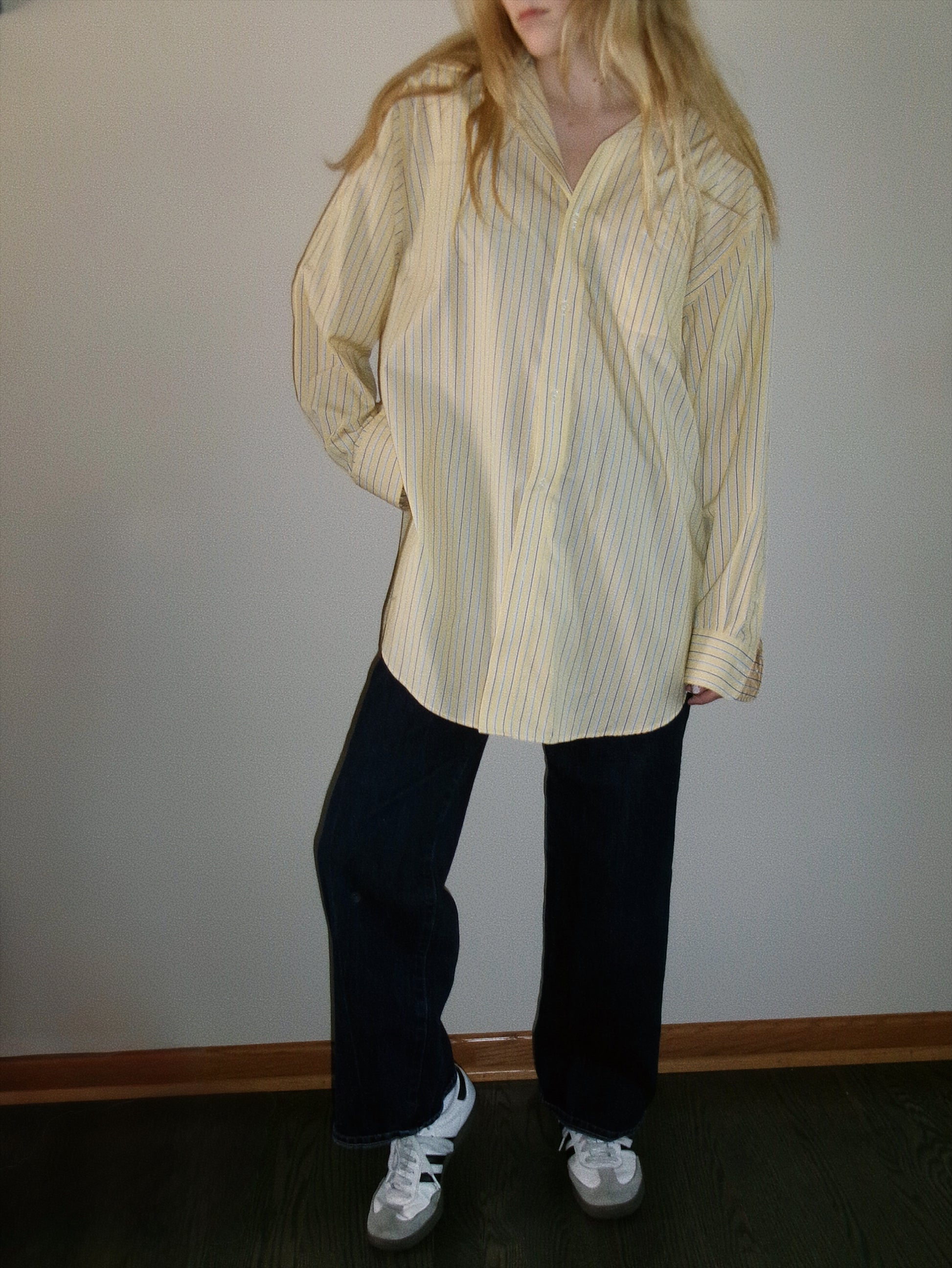 ralph lauren yellow button down with blue stripes