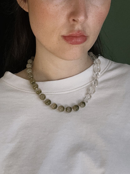 green phantom & crystal nugget beaded necklace