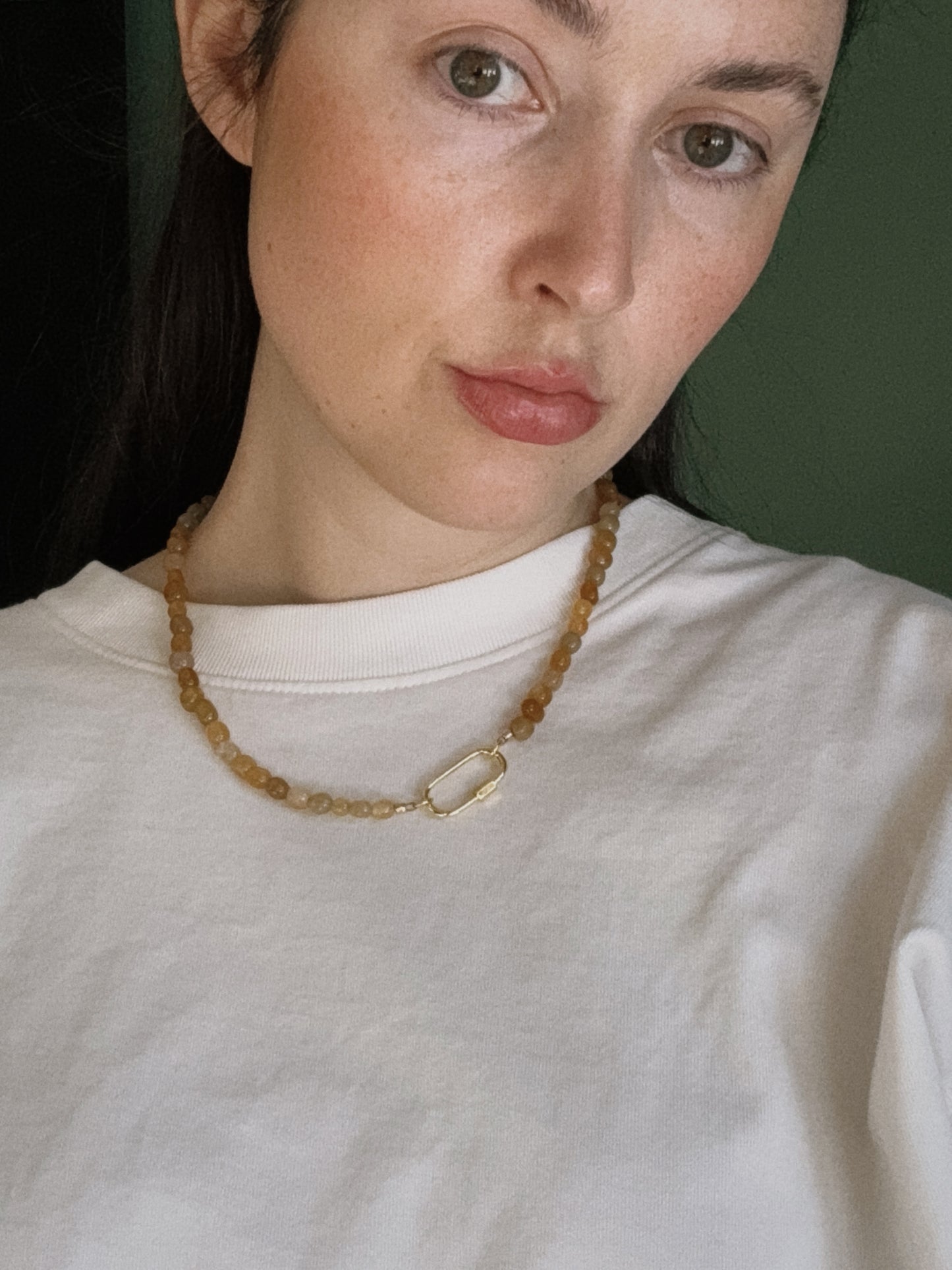 orange & yellow agate beaded carabiner necklace