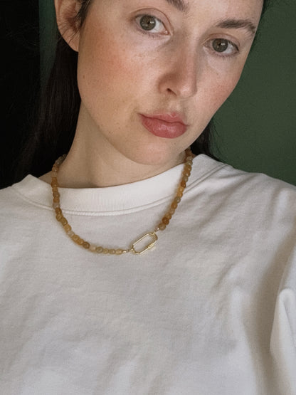 orange & yellow agate beaded carabiner necklace