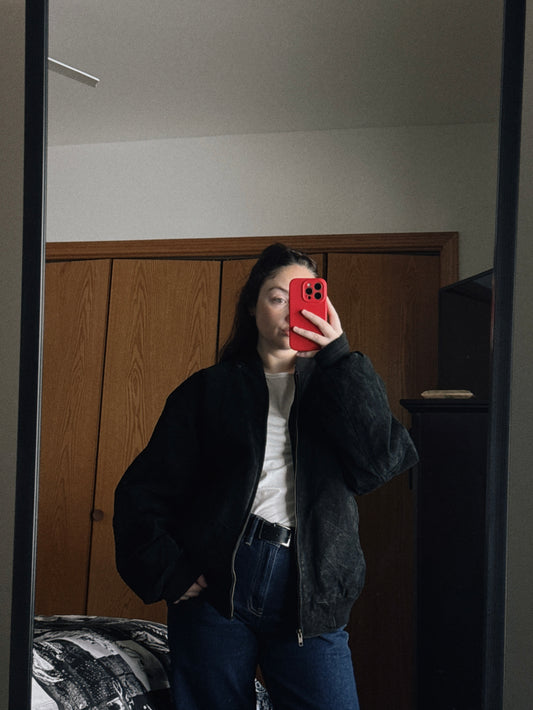 black suede bomber jacket