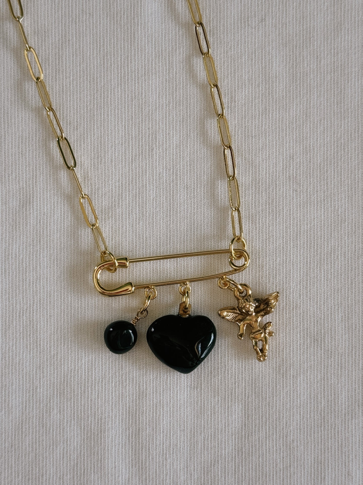 cupid heart safety pin necklace I
