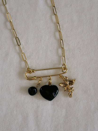 cupid heart safety pin necklace I