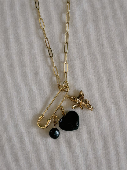 cupid heart safety pin necklace I