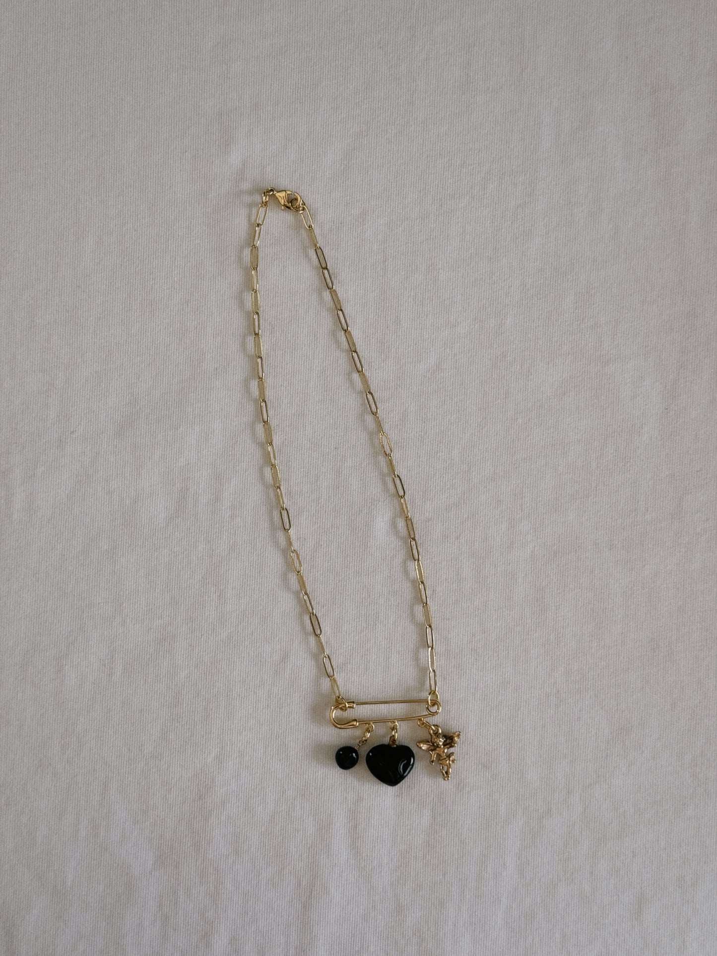 cupid heart safety pin necklace I