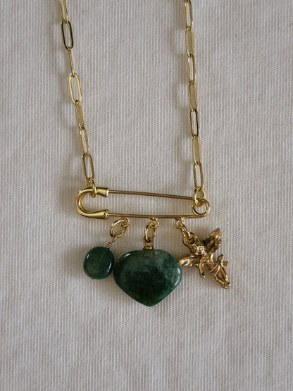 cupid heart safety pin necklace II