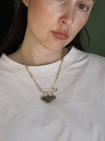 heart gemstone safety pin necklace VI