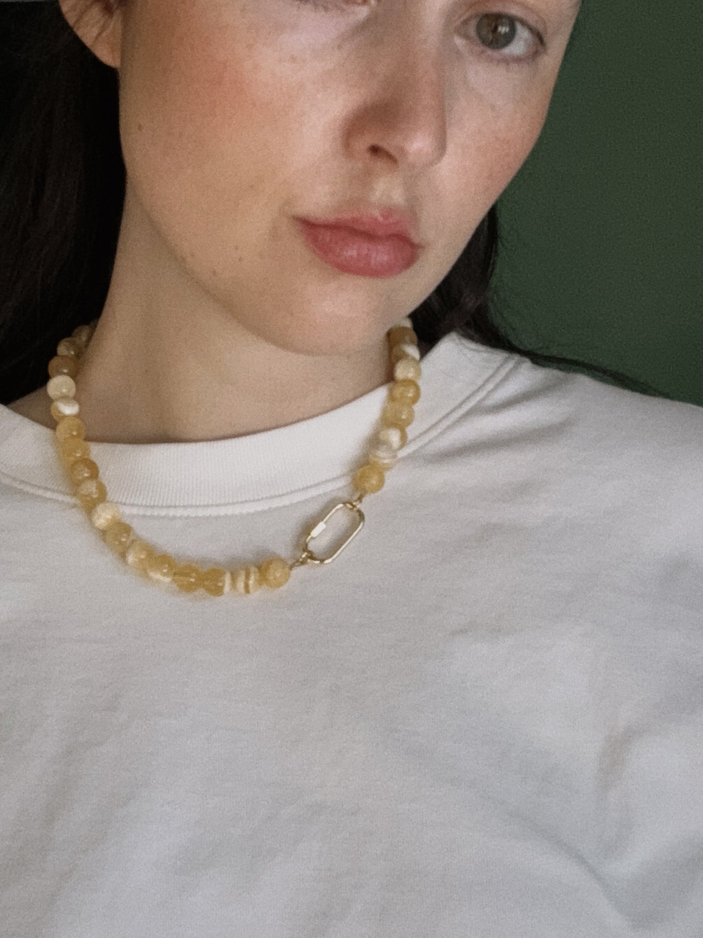 yellow honey beaded carabiner necklace